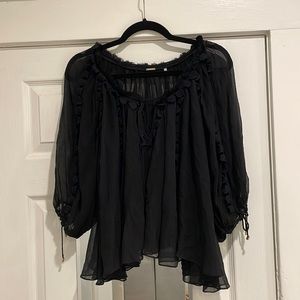 Elie Tahari 100% silk black sheer flowy blouse XS